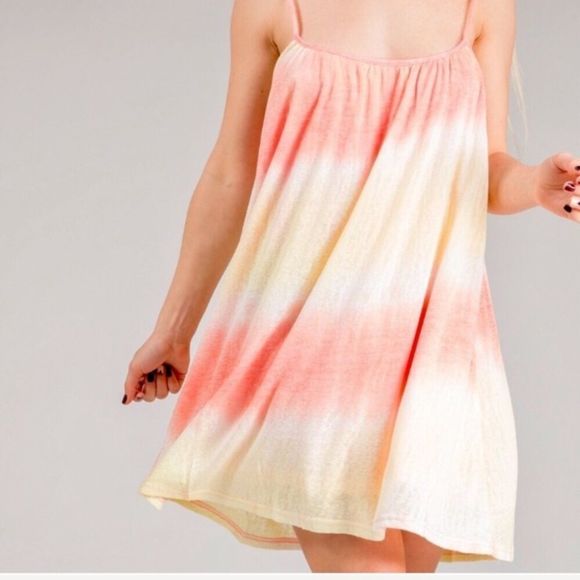 Pink Orange Yellow Tie Dye Sun Dress Fully Lined - Picture 7 of 10